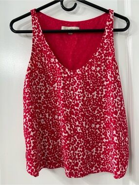 LOFT Red and White Floral-Print Scoop Neck Camisole
